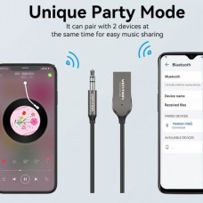 Адаптер USB Bluetooth 5.0 Vention AUX TRS 3.5мм Zinc Alloy 1.5m Gray (NAGHG)