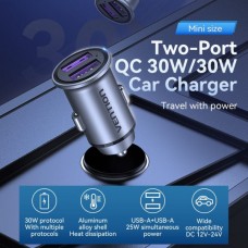Автомобильное зарядное устройство Vention 2USB 30W 5A QC3.0 Gray Mini Aluminium Alloy Gray (FFEH0)