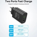Сетевое зарядное устройство Vention 1USB 1Type-C PD 38W 3A QC3.0 Black (FBIB0-EU)