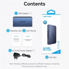 Сплиттер Vention HDMI-HDMI 2.0 UHD 4K60Hz 3D HDCP 1x2 ports Aluminum Alloy Blue (AKEL0-EU)