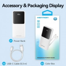 УМБ Vention 10000mAh PD 22.5W 3A 1Type-C 2USB Built-in White (FHOW0)