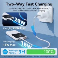 УМБ Vention 10000mAh PD 22.5W 3A 1Type-C 2USB Built-in White (FHOW0)