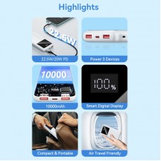 УМБ Vention 10000mAh PD 22.5W 3A 1Type-C 2USB QC3.0 LED Display Black (FHKB0)