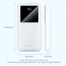УМБ Vention 10000mAh PD 22.5W 3A 1Type-C 2USB QC3.0 LED Display White (FHKW0)