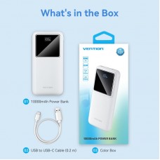 УМБ Vention 10000mAh PD 22.5W 3A 1Type-C 2USB QC3.0 LED Display White (FHKW0)