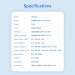 УМБ Vention 10000mAh PD 22.5W 3A 1Type-C 2USB QC3.0 LED Display White (FHKW0)