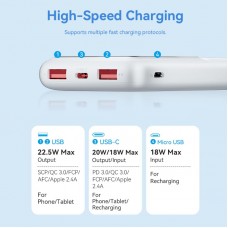 УМБ Vention 10000mAh PD 22.5W 3A 1Type-C 2USB QC3.0 LED Display White (FHKW0)