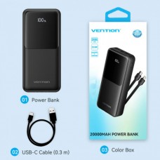 УМБ Vention 20000mAh PD 22.5W 3A 1Type-C 2USB Built-in Black (FHPB0)