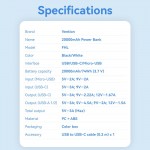 УМБ Vention 20000mAh PD 22.5W 3A 1Type-C 2USB PD+QC 3.0 LED Display White (FHLW0)