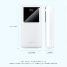 УМБ Vention 20000mAh PD 22.5W 3A 1Type-C 2USB PD+QC 3.0 LED Display White (FHLW0)