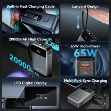 УМБ Vention 20000mAh PD 65W 3A 1Type-C 2USB PD+QC3.0 Built-in LED Display Black (FHYB0)