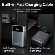 УМБ Vention 20000mAh PD 65W 3A 1Type-C 2USB PD+QC3.0 Built-in LED Display Black (FHYB0)