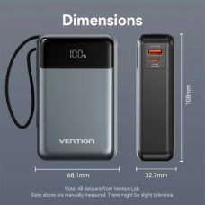 УМБ Vention 20000mAh PD 65W 3A 1Type-C 2USB PD+QC3.0 Built-in LED Display Black (FHYB0)