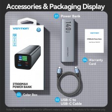 УМБ Vention 27000mAh PD 140W 5A 2Type-C 1USB PD3.1+QC3.0 LED Display Gray (FHVH0)