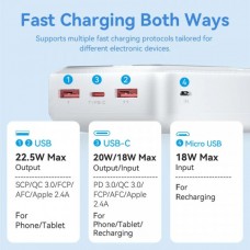 УМБ Vention 30000mAh PD 22.5W 3A 1Type-C 2USB PD+QC3.0 LED Display White (FHMW0)