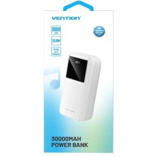 УМБ Vention 30000mAh PD 22.5W 3A 1Type-C 2USB PD+QC3.0 LED Display White (FHMW0)