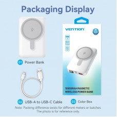 УМБ Vention Magnetic Qi Wireless 10000mAh PD 22.5W 3A 1Type-C 1USB PD+QC 3.0 LED Display Black (FHTB0)