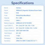УМБ Vention Magnetic Qi Wireless 5000mAh PD 20W 3A 1Type-C Light Indicator Black (FHSB0)