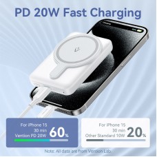 УМБ Vention Magnetic Qi Wireless 5000mAh PD 20W 3A 1Type-C Light Indicator White (FHSW0)