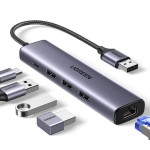 USB HUB Ugreen 9 in 1 USB 3.0 3USB 1Type-C USB-RJ45 1000M Ethernet CM475 Gray