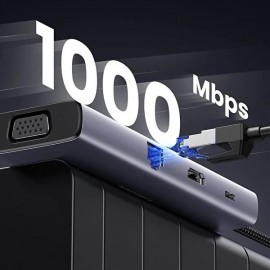 USB HUB Ugreen 9 in 1 USB3.1 1Type-C 3USB Type-C-HDMI-RJ45-VGA-3.5мм-SD-TF-USB PD 100W CM498 Gray