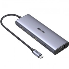 USB HUB Ugreen 9 in 1 USB3.1 1Type-C 3USB Type-C-HDMI-RJ45-VGA-3.5мм-SD-TF-USB PD 100W CM498 Gray