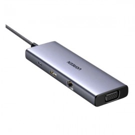 USB HUB Ugreen 9 in 1 USB3.1 1Type-C 3USB Type-C-HDMI-RJ45-VGA-3.5мм-SD-TF-USB PD 100W CM498 Gray