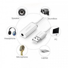 Звуковая карта USB AUX jack TRRS (Mic & Ear) ALC4042 Ugreen US206 White