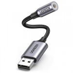 Звуковая карта USB AUX jack TRRS (Mic + Ear) KT0210 0.25m Ugreen CM477 Black