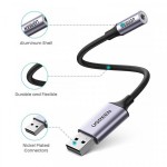 Звуковая карта USB AUX jack TRRS (Mic + Ear) KT0210 0.25m Ugreen CM477 Black