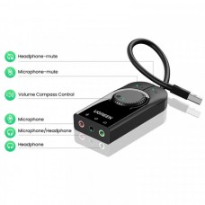 Звуковая карта USB AUX jack TRS (Mic + Ear) SSS1629 Ugreen CM129 Black