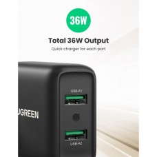 Сетевое зарядное устройство Ugreen 2USB 36W 3A QC 3.0 Fast Charger CD161 Black