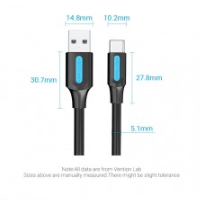 Кабель Vention USB-Type-C 3A USB3.0 5Gbps QC3.0 PVC 1.5m Black (COZBG)