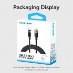Кабель Type-C-Type-C 3.2 Gen2 Vention TPE Nylon Braided 4K 60Hz 100W 5A 10Gbps 0.5m Black (TRGBD)