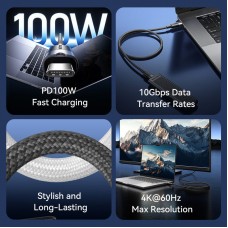 Кабель Type-C-Type-C 3.2 Gen2 Vention TPE Nylon Braided 4K 60Hz 100W 5A 10Gbps 1m Black (TRGBF)