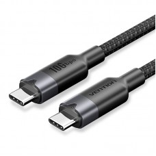 Кабель Type-C-Type-C 3.2 Gen2 Vention TPE Nylon Braided 4K 60Hz 100W 5A 10Gbps 1m Black (TRGBF)