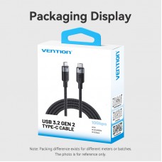 Кабель Type-C-Type-C 3.2 Gen2 Vention TPE Nylon Braided 4K 60Hz 100W 5A 10Gbps 1m Black (TRGBF)