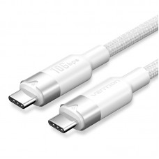 Кабель Type-C-Type-C 3.2 Gen2 Vention TPE Nylon Braided 4K 60Hz 100W 5A 10Gbps 1m White (TRGWF)