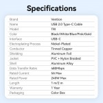 Кабель Type-C-Type-C Vention Alum Allo Nylon-Braided E-Marker Chip PD3.1 240W 5A 480Mbps 2m Gold (TRIJH)