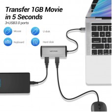 USB HUB Vention 5 in 1 Type-C-RJ45-USB 3USB 1Type-C PD 100W 5Gbps 0.15m Gray (TGDHB)