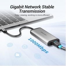 USB HUB Vention 5 in 1 Type-C-RJ45-USB 3USB 1Type-C PD 100W 5Gbps 0.15m Gray (TGDHB)