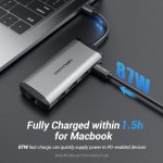 USB HUB Vention 5 in 1 Type-C-RJ45-USB 3USB 1Type-C PD 100W 5Gbps 0.15m Gray (TGDHB)