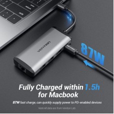 USB HUB Vention 5 in 1 Type-C-RJ45-USB 3USB 1Type-C PD 100W 5Gbps 0.15m Gray (TGDHB)