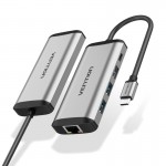 USB HUB Vention 5 in 1 Type-C-RJ45-USB 3USB 1Type-C PD 100W 5Gbps 0.15m Gray (TGDHB)