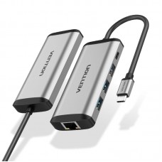 USB HUB Vention 5 in 1 Type-C-RJ45-USB 3USB 1Type-C PD 100W 5Gbps 0.15m Gray (TGDHB)