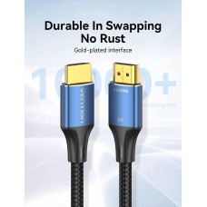 Кабель HDMI-HDMI v.2.1 Vention 8K 60Hz 4K 144Hz 2K 240Hz 48Gbps Cotton Braided 3m Black (ALGLI)