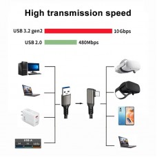 Кабель USB-Type-C Daogu 90° Degrees Oculus Quest Gen2 Link VR USB 3.2 Gen2 5Gbps PD 60W 3A 5m Black