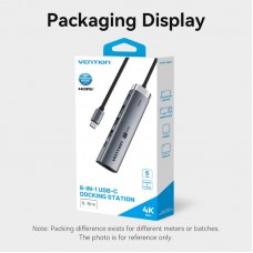 USB HUB Vention 6 в 1 Type-C-HDMI-RJ45-USB-PD 2USB 3.0 2Type-C 3.2 PD 100W 4K 60Hz 0.15m Grey (TGNHB)