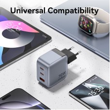 Сетевое зарядное устройство 2Type-C 1USB Vention (C+C+A) GaN III PD & PPS 70W QC4.0 5A Grey (FEXH0-EU)