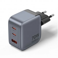 Сетевое зарядное устройство 2Type-C 1USB Vention (C+C+A) GaN III PD & PPS 70W QC4.0 5A Grey (FEXH0-EU)